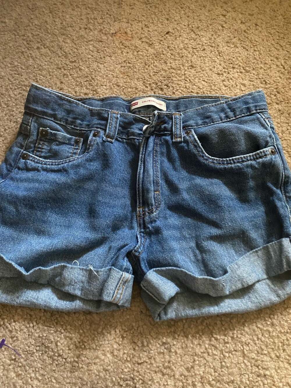 Levis Girlfriend Short Size 14 Regular Blue Denim Rolled Cuff Youth